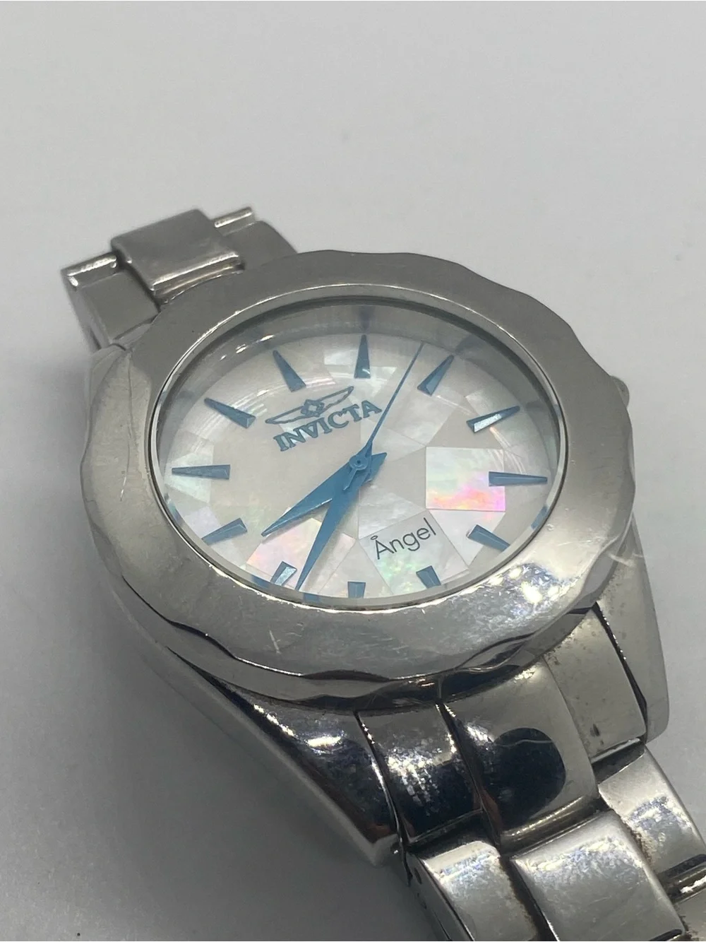Invicta Angel Silver-Tone Stainless Steel Watch with Blue Accents